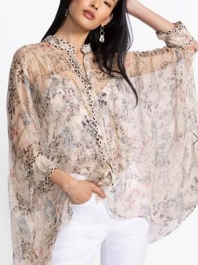 Johnny Was Katia Oversized Silk Blouse Louise S/M Button Down